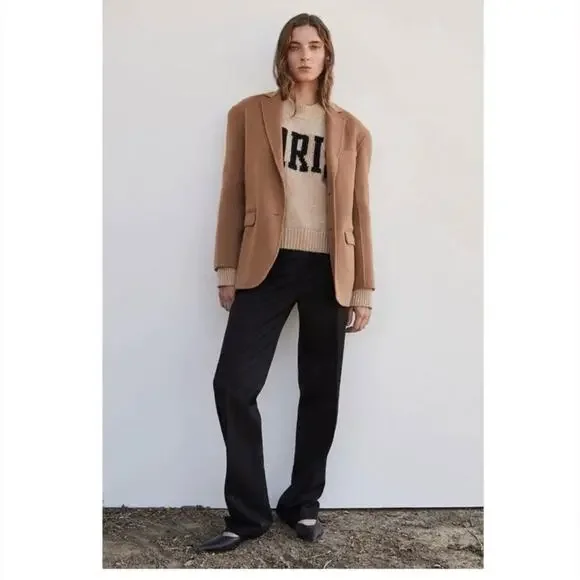 ANINE BING Kendrick Wool/Cashmere Blend University Paris Sweater in Light Camel - Picture 1 of 12